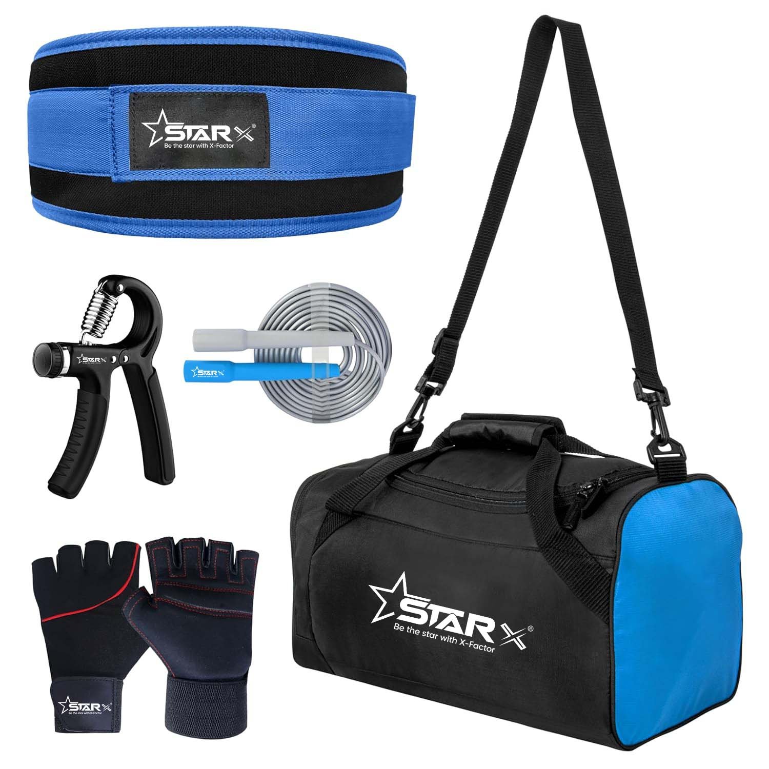 Gym Accessories Set with Duffle Bag, Weight Lifting Belt, Hand Gripper, Jump Rope, Workout Gloves