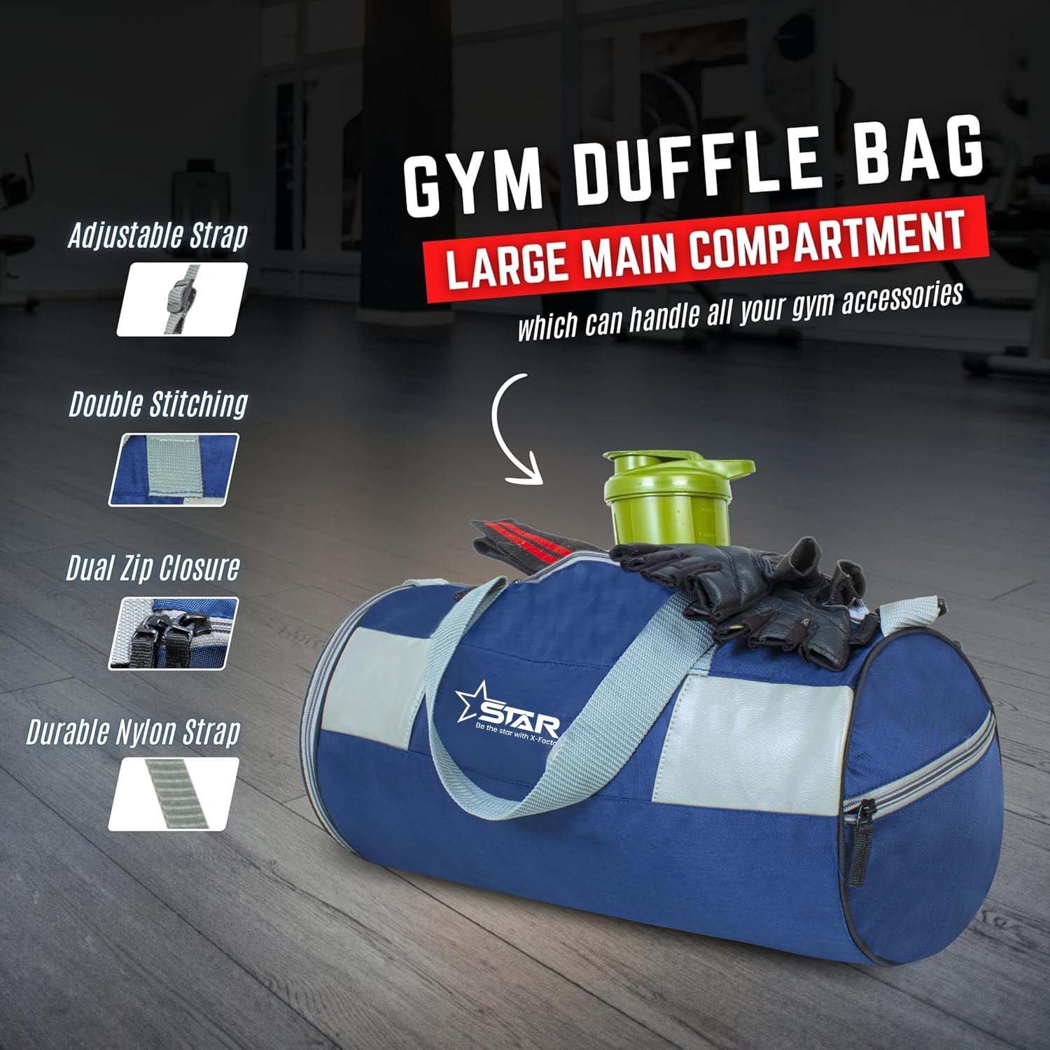 Gym Accessories Set with Round Duffle Bag, Weight Lifting Belt, Hand Gripper, Jump Rope, Workout Gloves