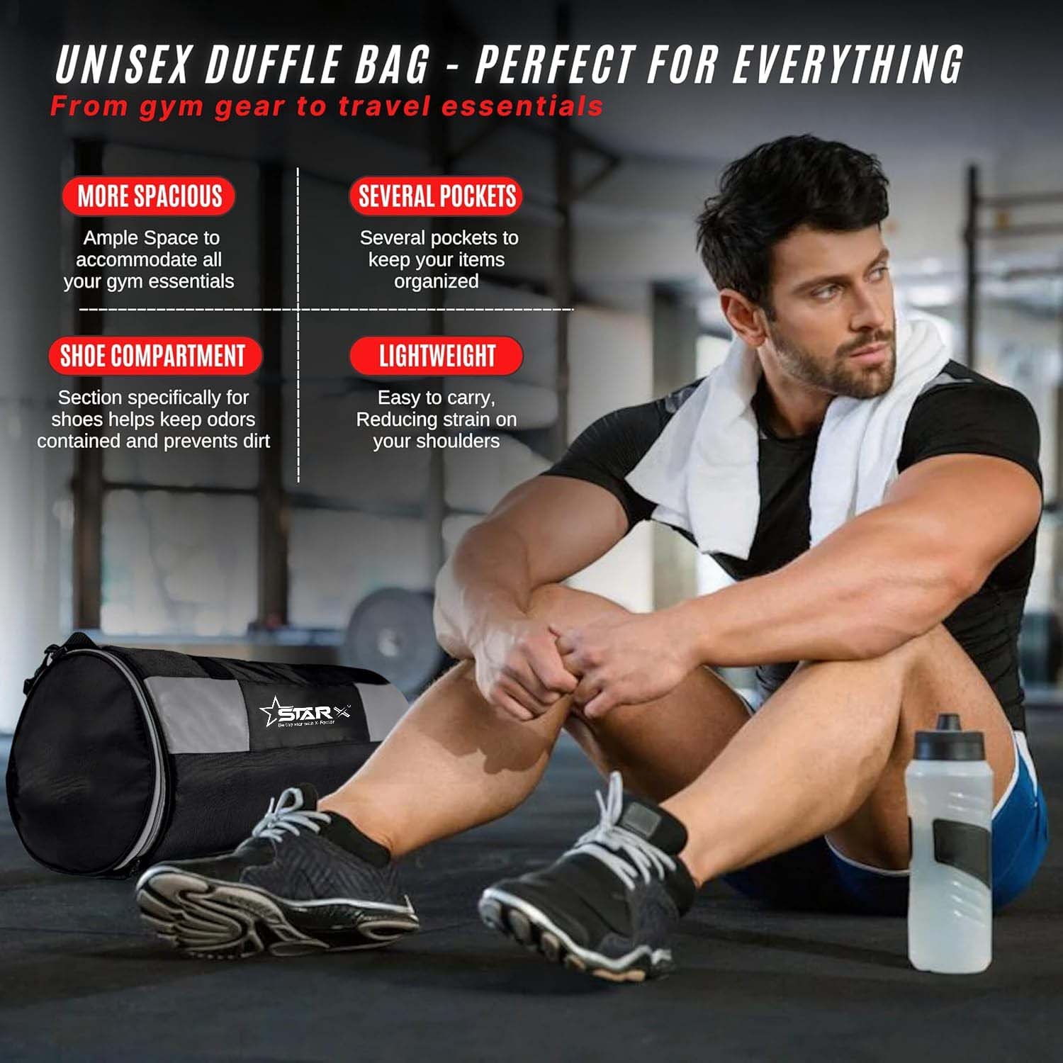 Gym Accessories Set with Duffle Bag, Weight Lifting Belt, Hand Gripper, Jump Rope, Workout Gloves
