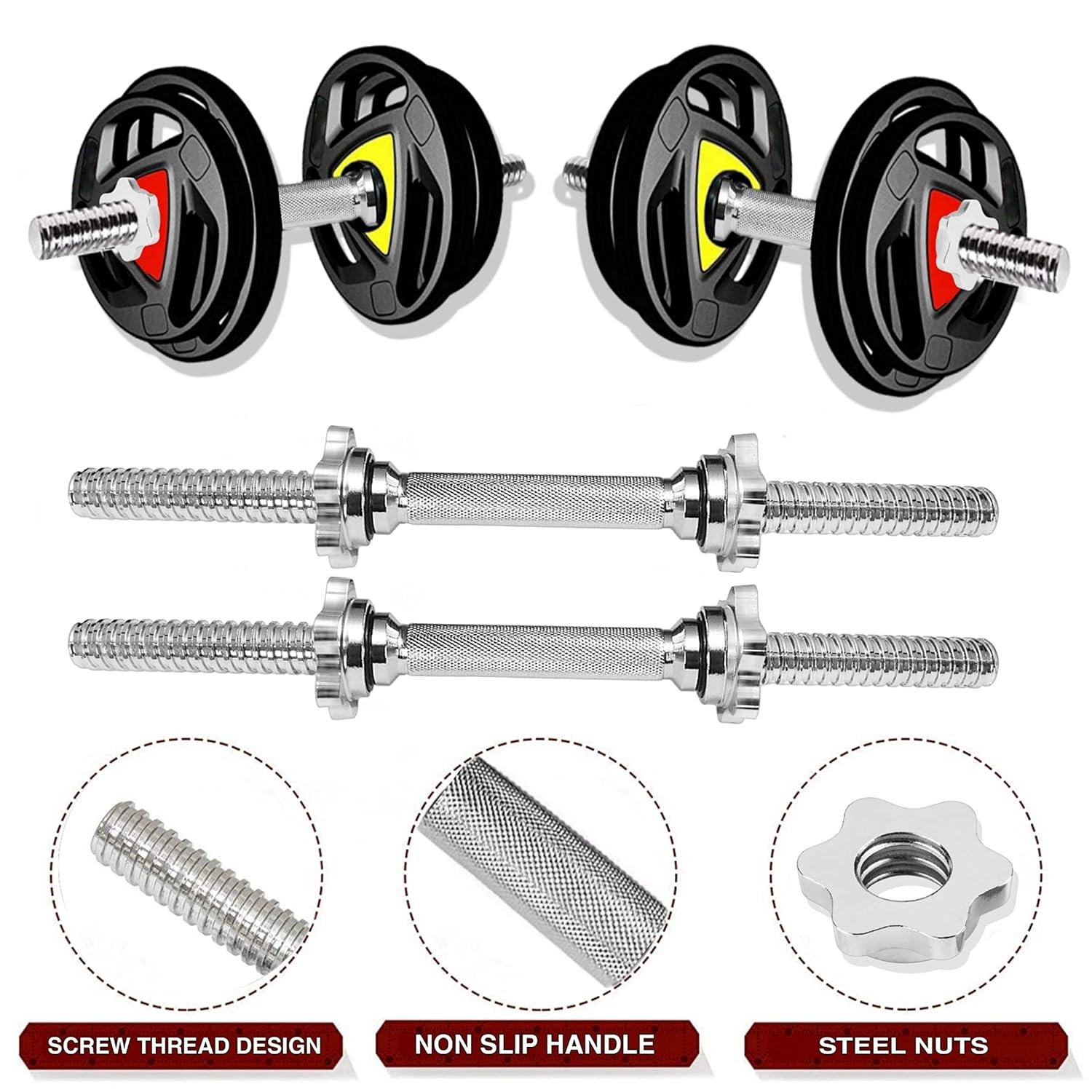 3-Cut Professional Home Gym Set with Multipurpose Bench Combo with Star Nut Dumbbell Rod