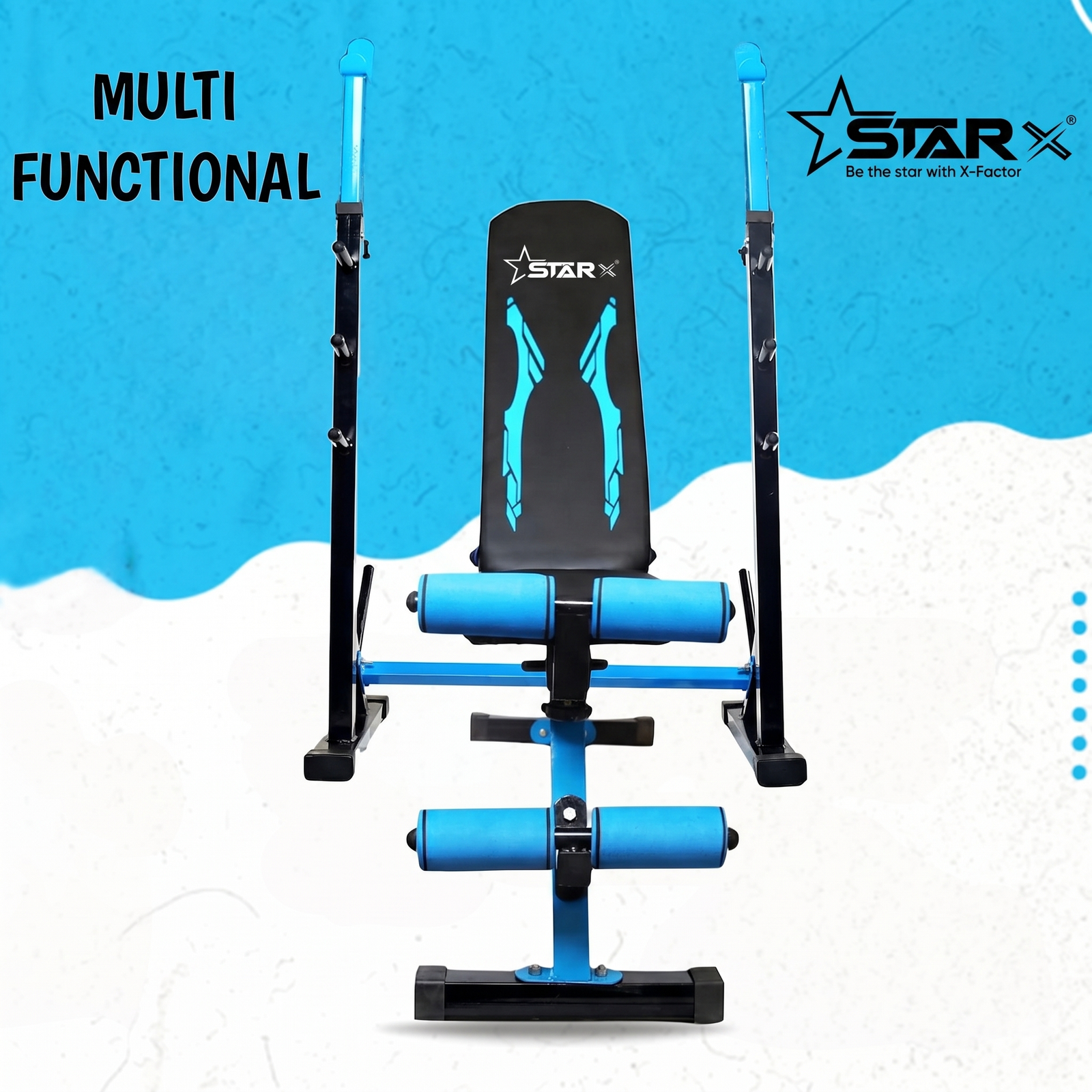 Squat Rack + Adjustable Bench Combo with Rubber Weight Plates & Dumbbell Rods