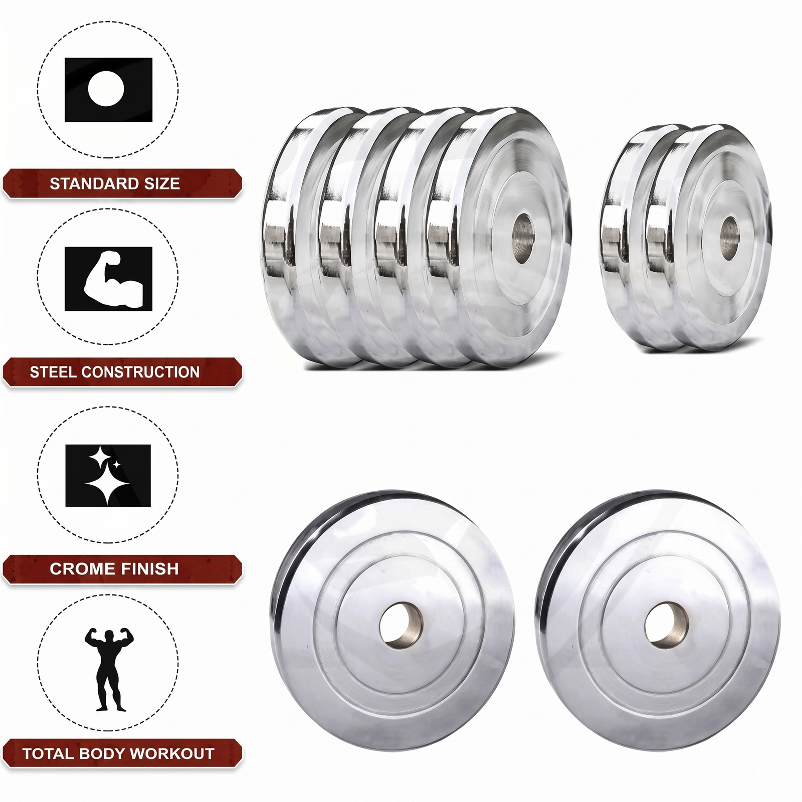 Adjustable Steel Dumbbell Set with Weight Plates & Star Nut Dumbbell Rods