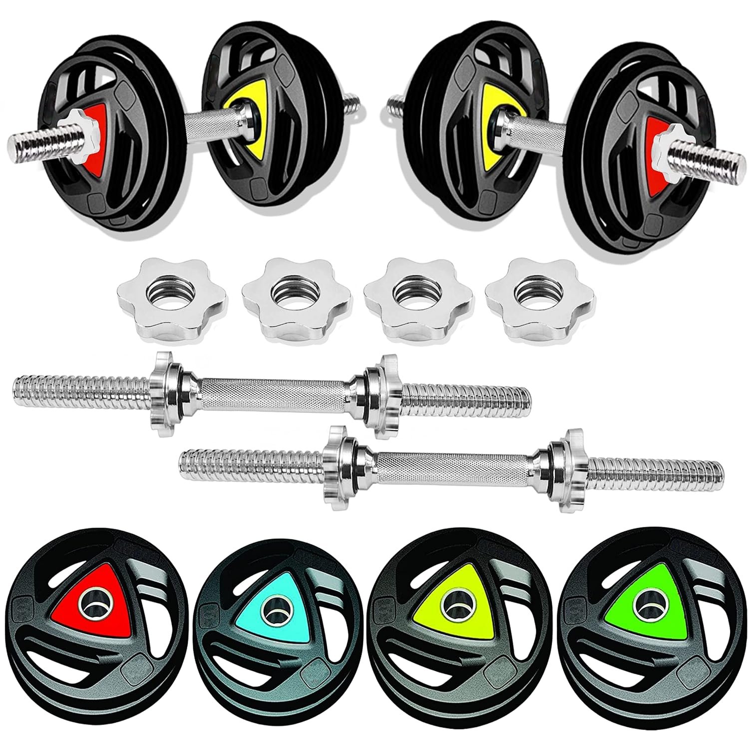 3-Cut Rubber Coated Dumbbells (Star Nut) with Multipurpose Bench Combo