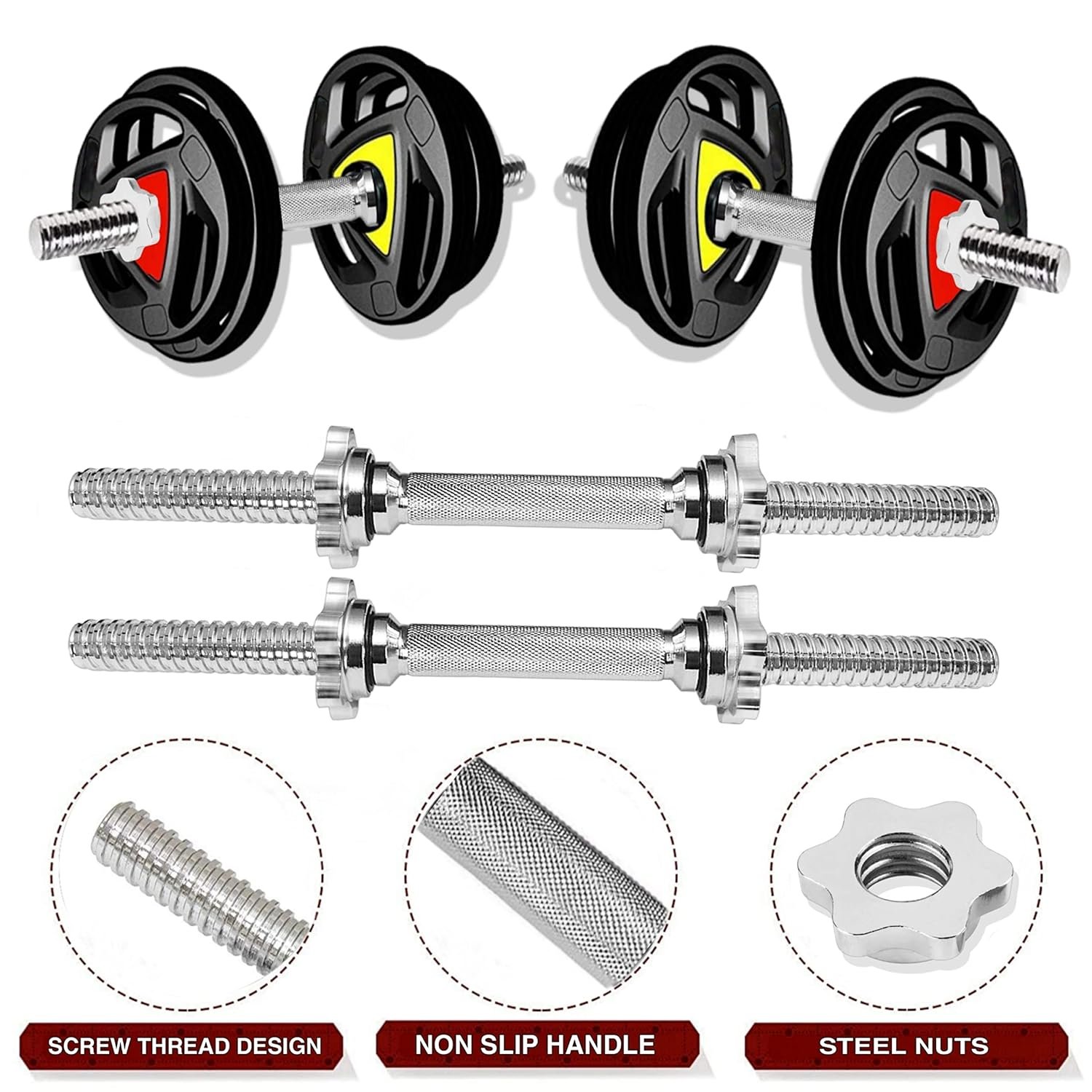 3-Cut Rubber Coated Dumbbells (Star Nut) with Multipurpose Bench Combo