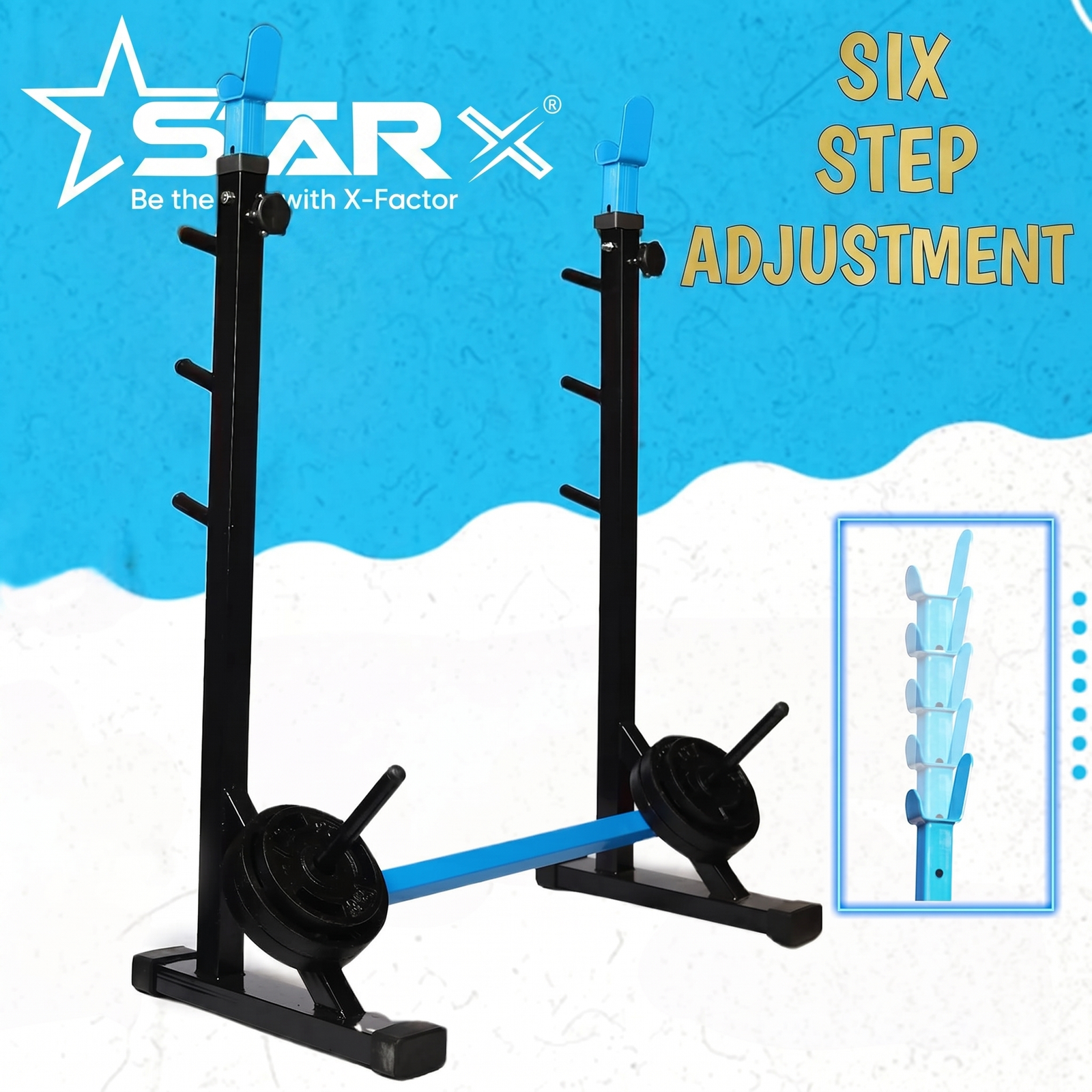 Squat Rack + Adjustable Bench Combo with Cast Iron Weight Plates & Star Nut Dumbbell Rods