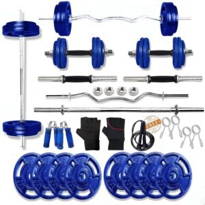 Cast Iron Home Gym Set Combo with Solid Dumbbell Rods