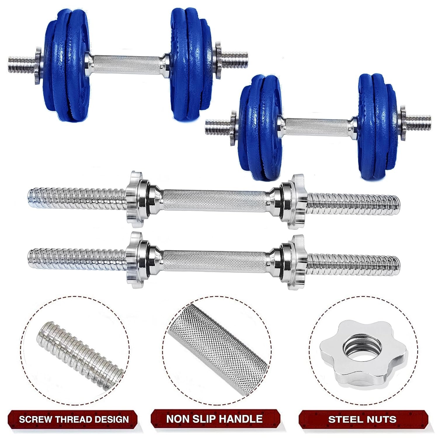 Cast Iron Home Gym Set Combo with Solid Dumbbell Rods