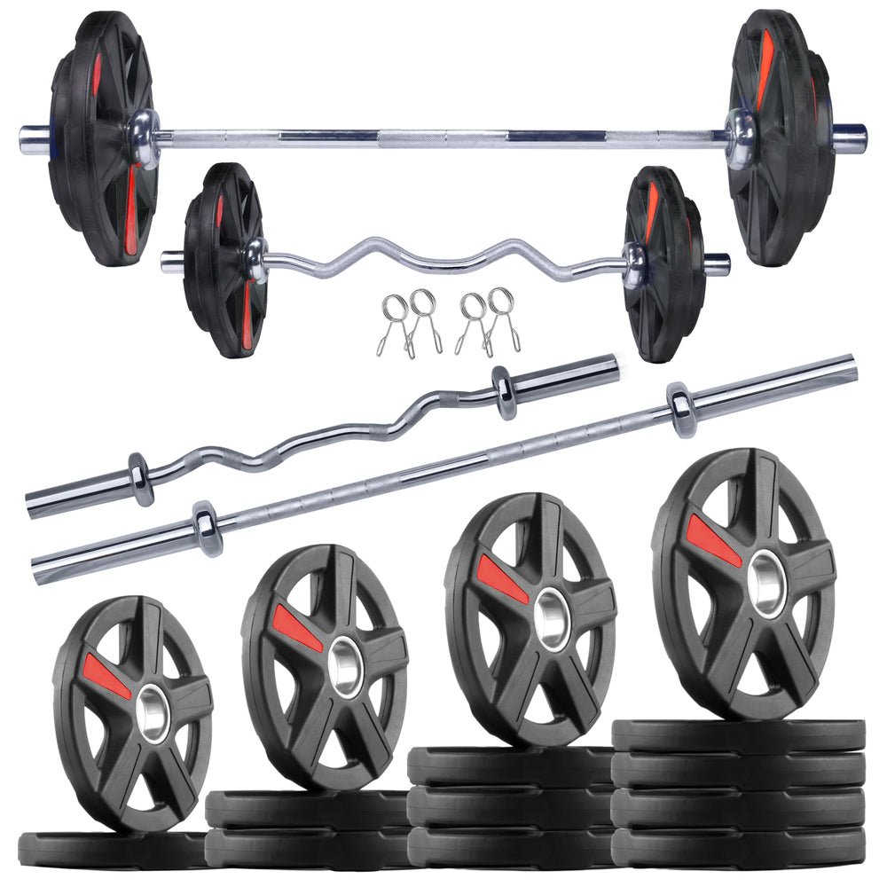 XmarkRubber_10kgto150kg_HomeGymSetwith6ftStraight_4ftCurlOlympicBarbell_1