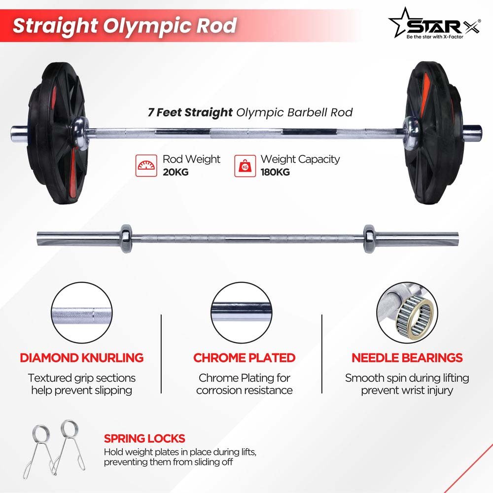 X-Cut Rubber Coated Home Gym Set with 6ft Straight/4ft. Curl Olympic Barbells